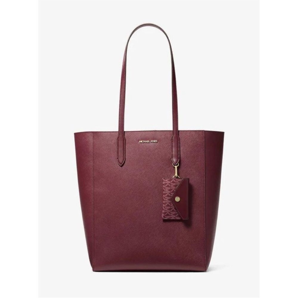 Michael Kors Deep Red Tote Bag With Card Holder - Picture 2 of 5
